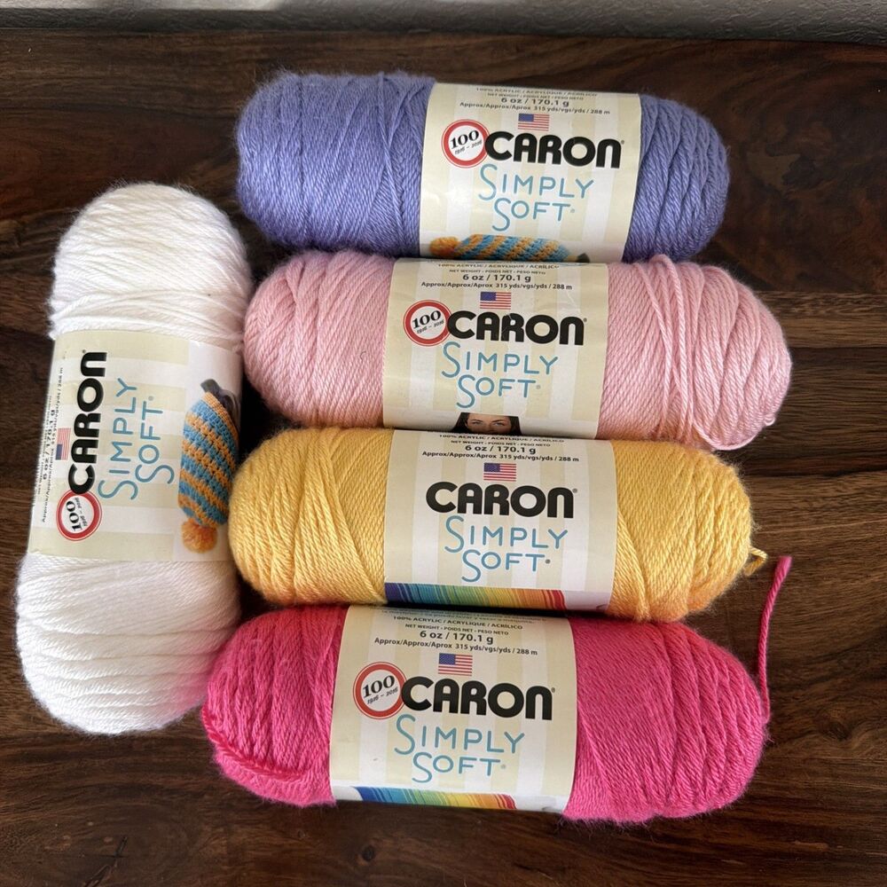 Caron Simply Soft Yarn Lot 5 Skeins 6oz